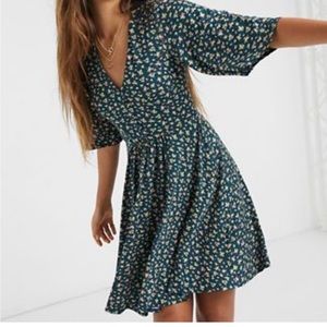 ASOS mini swing dress in dark green floral Size 10